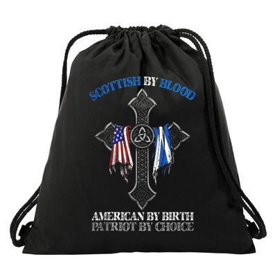 Scottish By Blood American By Birth Cross Flag Drawstring Bag
