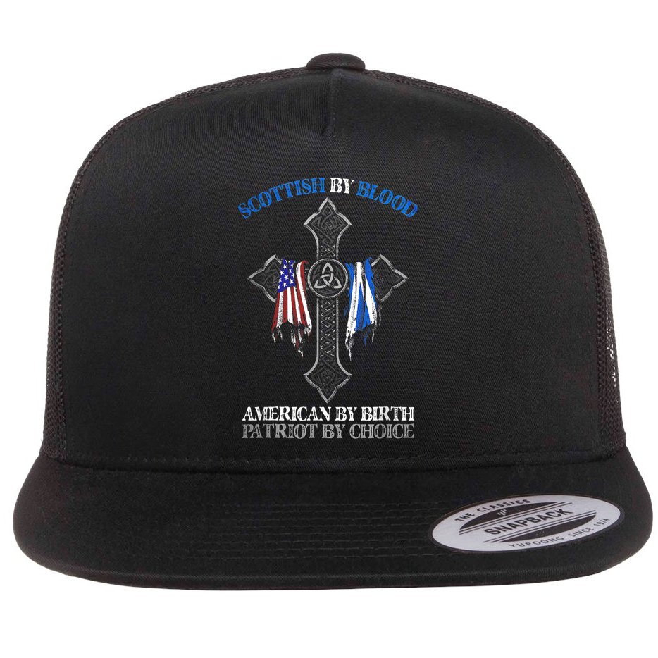 Scottish By Blood American By Birth Cross Flag Flat Bill Trucker Hat