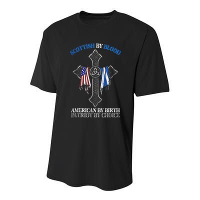 Scottish By Blood American By Birth Cross Flag Youth Performance Sprint T-Shirt