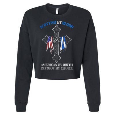 Scottish By Blood American By Birth Cross Flag Cropped Pullover Crew