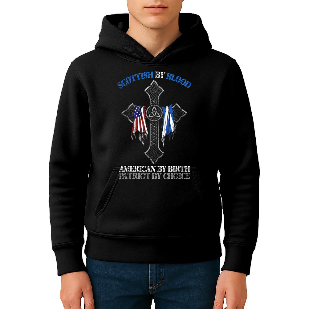 Scottish By Blood American By Birth Cross Flag Kids Hoodie