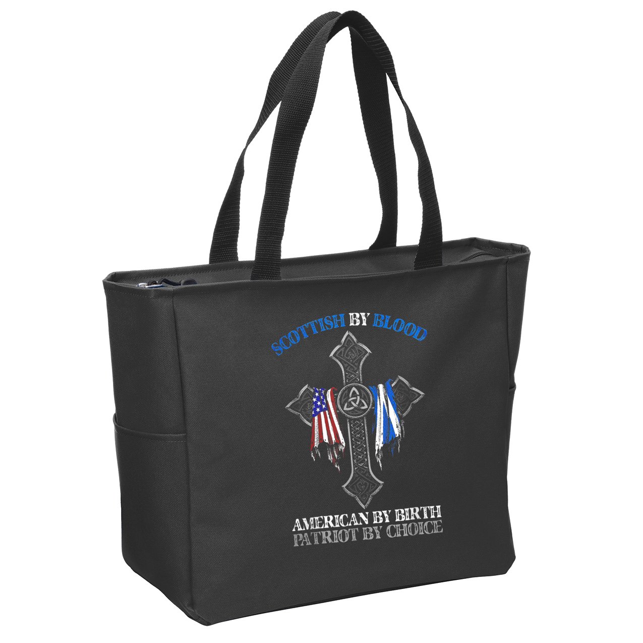 Scottish By Blood American By Birth Cross Flag Zip Tote Bag