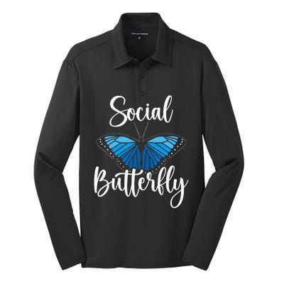 Social Butterfly Behavior Extroverted Extrovert Silk Touch Performance Long Sleeve Polo