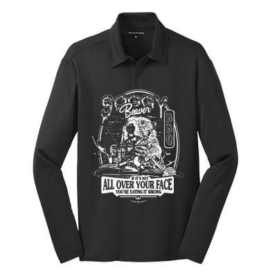 Soggy Beaver Bbq ItS Over Face The Beaver Silk Touch Performance Long Sleeve Polo