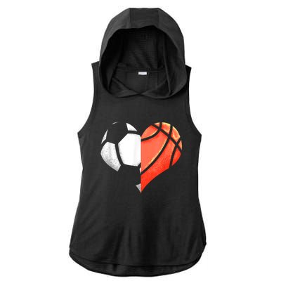 Soccer Basketball Ball Heart Football Valentines Day Ladies PosiCharge Tri-Blend Wicking Draft Hoodie Tank