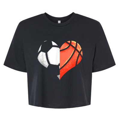 Soccer Basketball Ball Heart Football Valentines Day Bella+Canvas Jersey Crop Tee