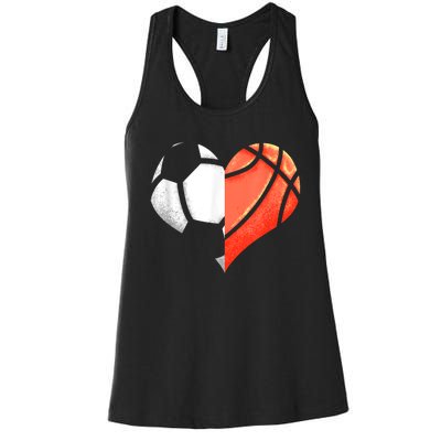 Soccer Basketball Ball Heart Football Valentines Day Women's Racerback Tank