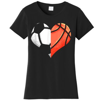 Soccer Basketball Ball Heart Football Valentines Day Women's T-Shirt