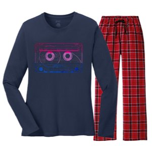 Subtle Bisexual Bi Pride Flag Cassette Women's Long Sleeve Flannel Pajama Set 