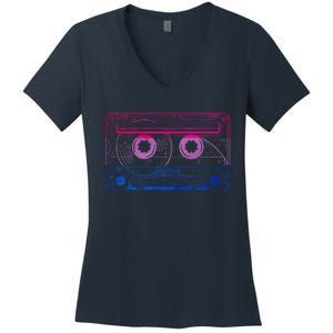 Subtle Bisexual Bi Pride Flag Cassette Women's V-Neck T-Shirt