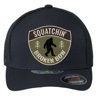 Squatchin Broken Bow Oklahoma Bigfoot Sign Art Sasquatch Flexfit Unipanel Trucker Cap