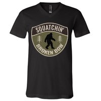 Squatchin Broken Bow Oklahoma Bigfoot Sign Art Sasquatch V-Neck T-Shirt