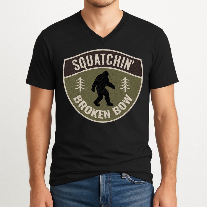 Squatchin Broken Bow Oklahoma Bigfoot Sign Art Sasquatch V-Neck T-Shirt