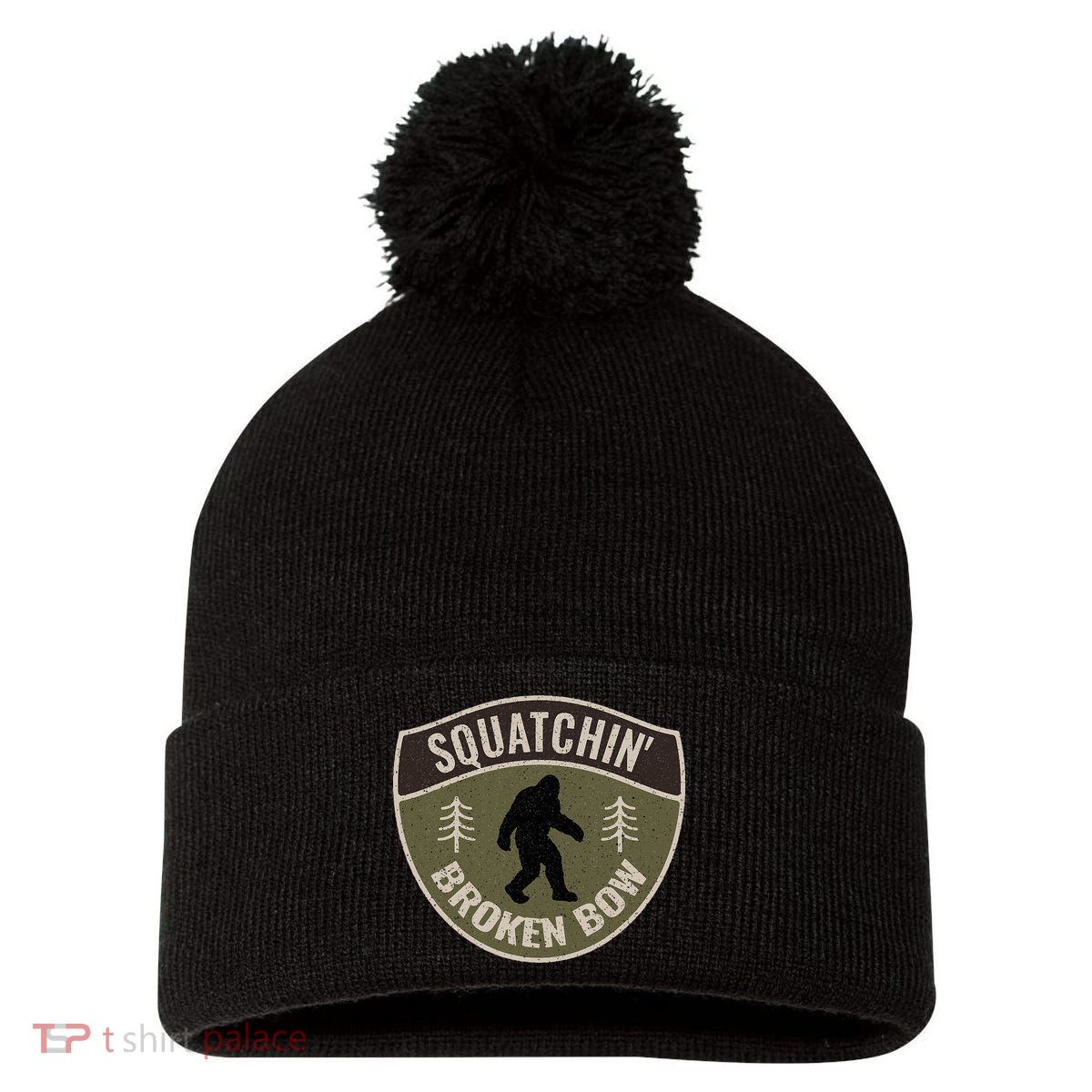 Squatchin Broken Bow Oklahoma Bigfoot Sign Art Sasquatch Pom Pom 12in Knit Beanie