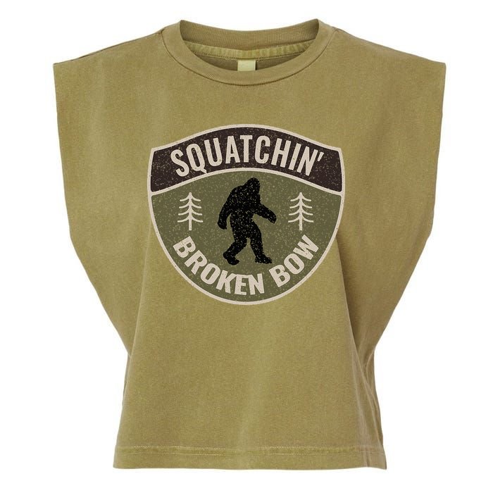 Squatchin Broken Bow Oklahoma Bigfoot Sign Art Sasquatch Garment-Dyed Women's Muscle Tee
