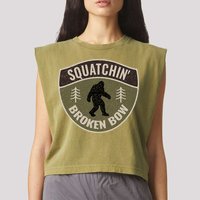 Squatchin Broken Bow Oklahoma Bigfoot Sign Art Sasquatch Garment-Dyed Women's Muscle Tee