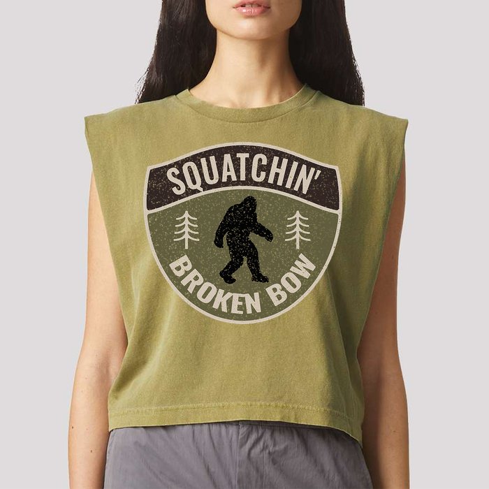 Squatchin Broken Bow Oklahoma Bigfoot Sign Art Sasquatch Garment-Dyed Women's Muscle Tee