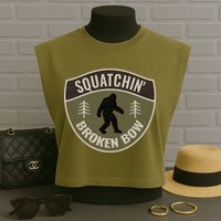Squatchin Broken Bow Oklahoma Bigfoot Sign Art Sasquatch Garment-Dyed Women's Muscle Tee