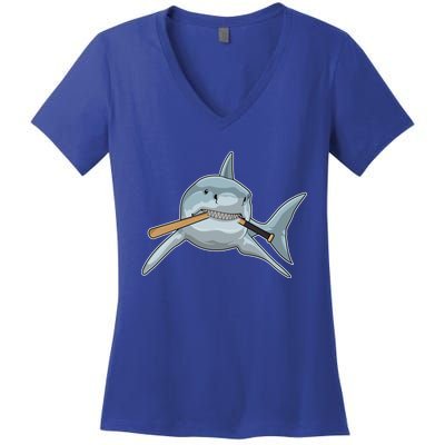 Shark Baseball Baseball Bat Sports Gift Women's V-Neck T-Shirt