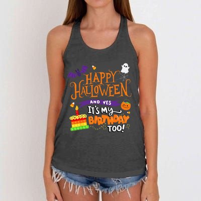 Spooky Birthday Bash Celebrating Halloween and My Special Day Women's Knotted Racerback Tank