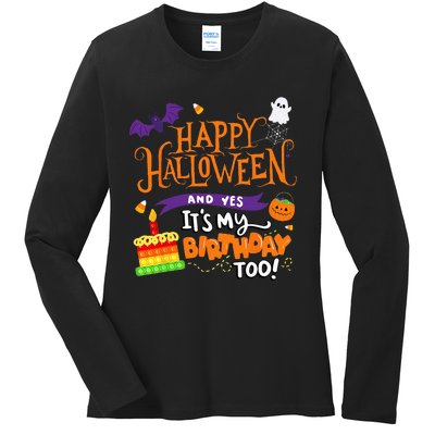 Spooky Birthday Bash Celebrating Halloween and My Special Day Ladies Long Sleeve Shirt