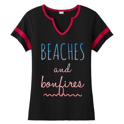 Summer Beaches Bonfires Love Saying Vacation Cute Ombre Pink Gift Ladies Halftime Notch Neck Tee