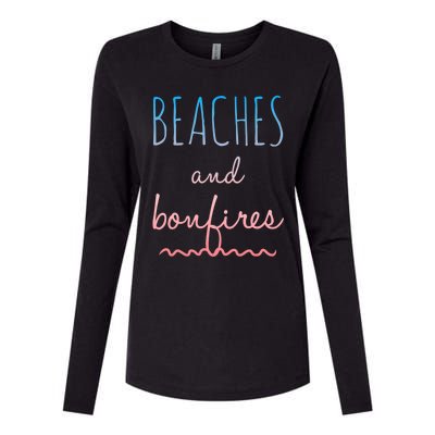 Summer Beaches Bonfires Love Saying Vacation Cute Ombre Pink Gift Womens Cotton Relaxed Long Sleeve T-Shirt