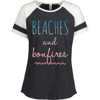 Summer Beaches Bonfires Love Saying Vacation Cute Ombre Pink Gift Enza Ladies Jersey Colorblock Tee