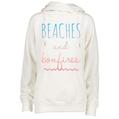 Summer Beaches Bonfires Love Saying Vacation Cute Ombre Pink Gift Womens Funnel Neck Pullover Hood