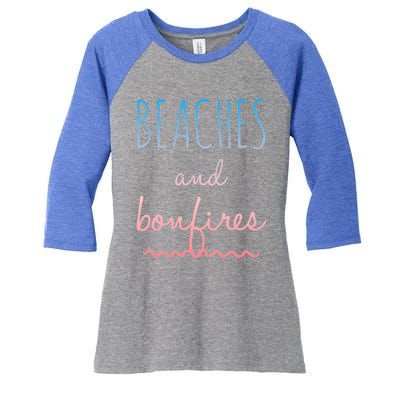 Summer Beaches Bonfires Love Saying Vacation Cute Ombre Pink Gift Women's Tri-Blend 3/4-Sleeve Raglan Shirt