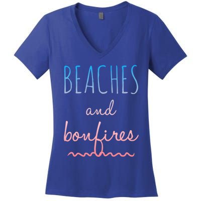 Summer Beaches Bonfires Love Saying Vacation Cute Ombre Pink Gift Women's V-Neck T-Shirt