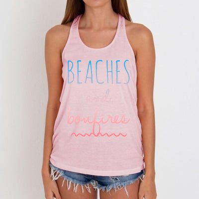 Summer Beaches Bonfires Love Saying Vacation Cute Ombre Pink Gift Women's Knotted Racerback Tank