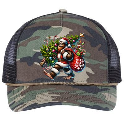 Santa Bigfoot Christmas Tree Lights Funny Sasquatch Believe Retro Rope Trucker Hat Cap