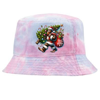 Santa Bigfoot Christmas Tree Lights Funny Sasquatch Believe Tie-Dyed Bucket Hat