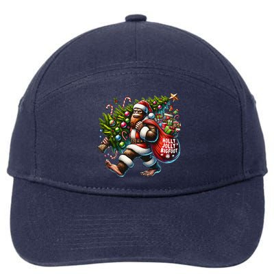 Santa Bigfoot Christmas Tree Lights Funny Sasquatch Believe 7-Panel Snapback Hat