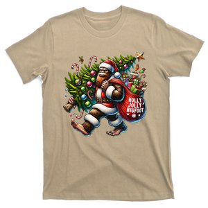 Santa Bigfoot Christmas Tree Lights Funny Sasquatch Believe T-Shirt