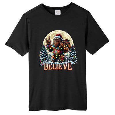 Santa Bigfoot Christmas Lights Funny Sasquatch Believe Xmas Tall Fusion ChromaSoft Performance T-Shirt