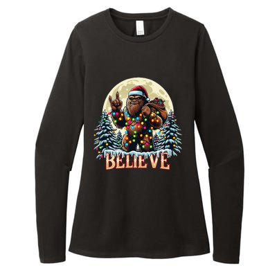 Santa Bigfoot Christmas Lights Funny Sasquatch Believe Xmas Womens CVC Long Sleeve Shirt