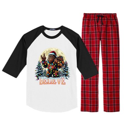 Santa Bigfoot Christmas Lights Funny Sasquatch Believe Xmas Raglan Sleeve Pajama Set