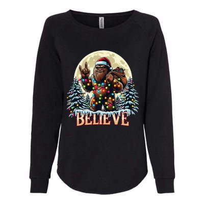 Santa Bigfoot Christmas Lights Funny Sasquatch Believe Xmas Womens California Wash Sweatshirt