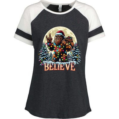 Santa Bigfoot Christmas Lights Funny Sasquatch Believe Xmas Enza Ladies Jersey Colorblock Tee