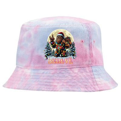 Santa Bigfoot Christmas Lights Funny Sasquatch Believe Xmas Tie-Dyed Bucket Hat