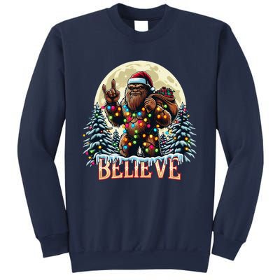 Santa Bigfoot Christmas Lights Funny Sasquatch Believe Xmas Sweatshirt