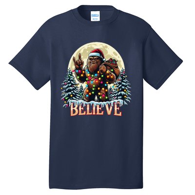 Santa Bigfoot Christmas Lights Funny Sasquatch Believe Xmas Tall T-Shirt