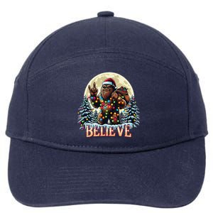 Santa Bigfoot Christmas Lights Funny Sasquatch Believe Xmas 7-Panel Snapback Hat