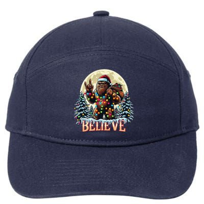 Santa Bigfoot Christmas Lights Funny Sasquatch Believe Xmas 7-Panel Snapback Hat