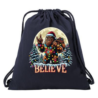 Santa Bigfoot Christmas Lights Funny Sasquatch Believe Xmas Drawstring Bag