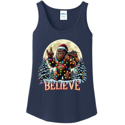 Santa Bigfoot Christmas Lights Funny Sasquatch Believe Xmas Ladies Essential Tank