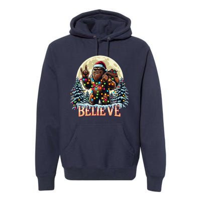 Santa Bigfoot Christmas Lights Funny Sasquatch Believe Xmas Premium Hoodie