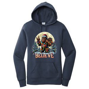 Santa Bigfoot Christmas Lights Funny Sasquatch Believe Xmas Women's Pullover Hoodie